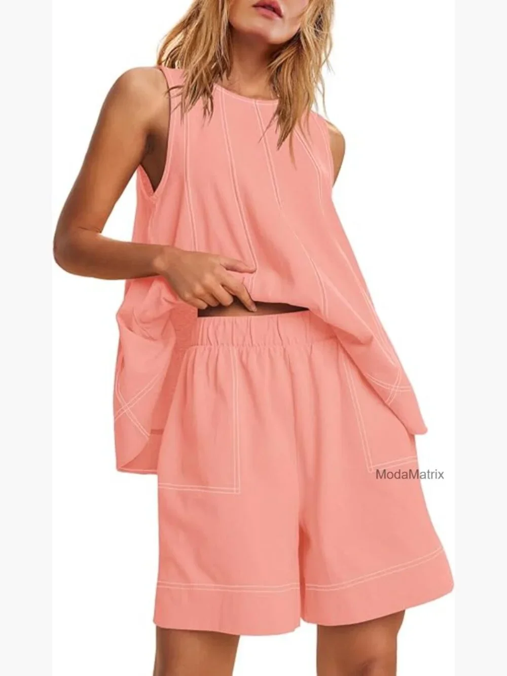 Sleeveless Tank Top and Shorts Matching Set with Pockets Loose Fit